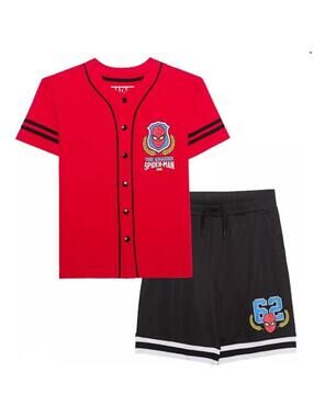 Marvel Spider-Man Boys Baseball Costume 3 Piece Tee Shorts Mask Set Size M NWT